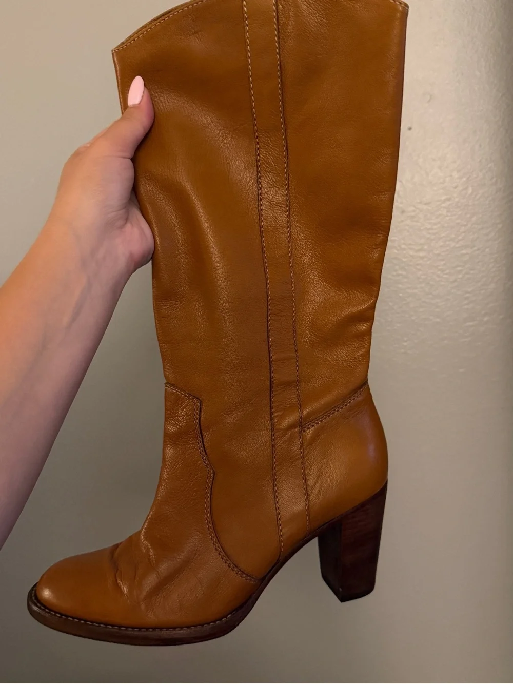 Michael Kors Cognac Brown Genuine Leather Knee High Block Heel Boots